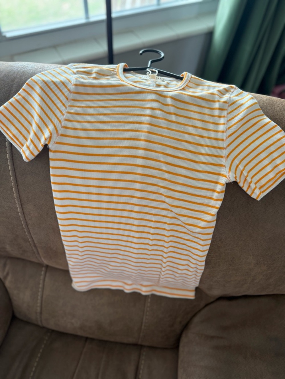 Womens Yellow & White Stripe Short-Sleeve Tee